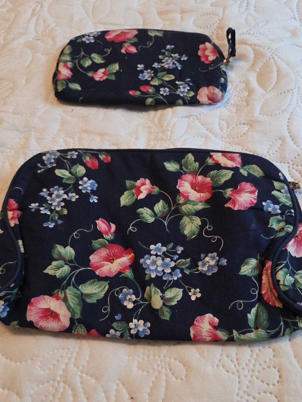 Navy Floral Cosmetic Pouch Set - 2-Piece